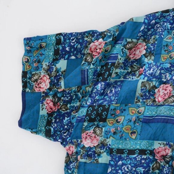 Vintage 90'S Robert Stock 100% Silk  Teal Floral Block Pattern Button Up Size M - Picture 10 of 11